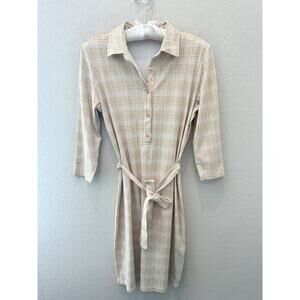 J.MCLAUGHLIN | Beige Grid Print Catalina Cloth Shirt Dress Belted | Size Small